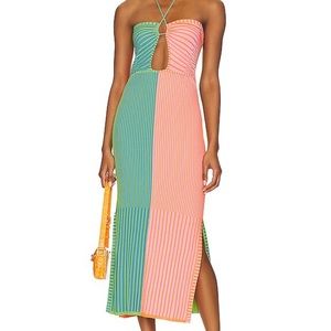 Solid & Striped Lisa Colorblocked Rib-Knit Halter Dress x-small (XS)